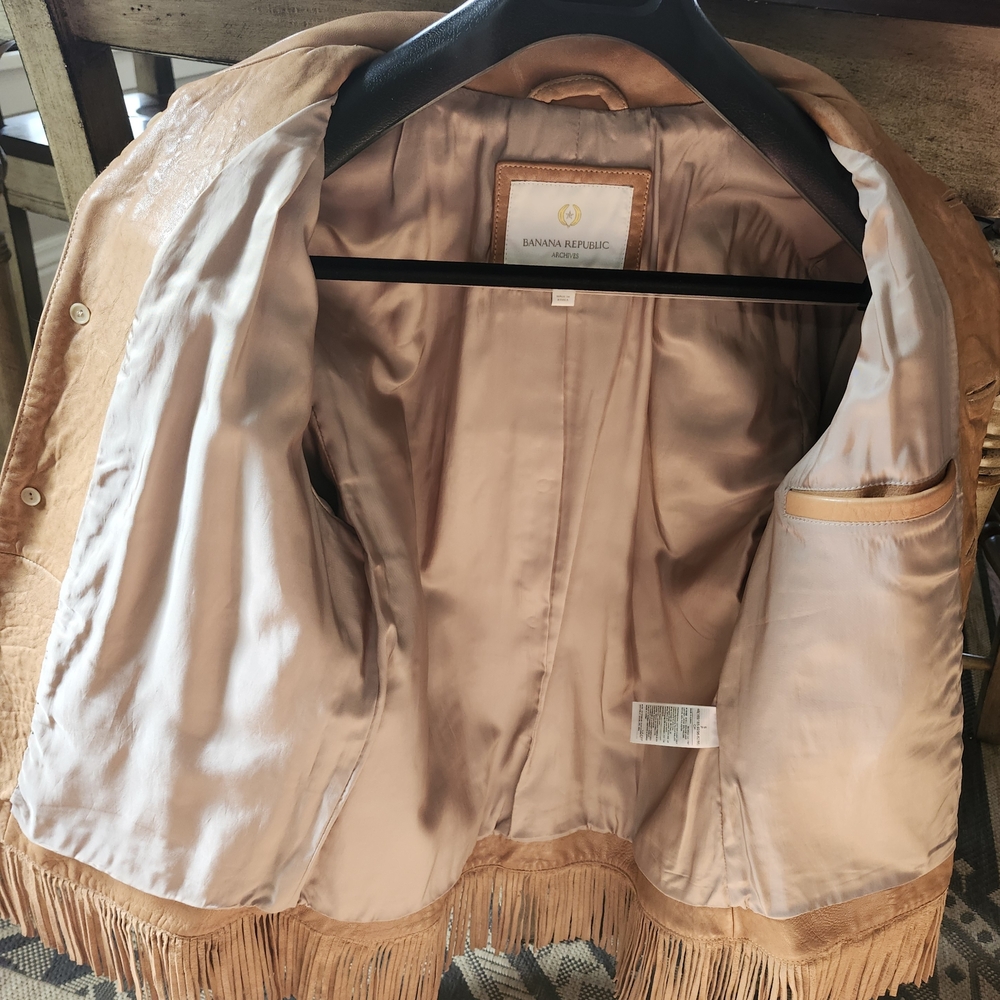 Men's Tan Fringe Leather Jacket Banana Republic - Picture 6 of 6